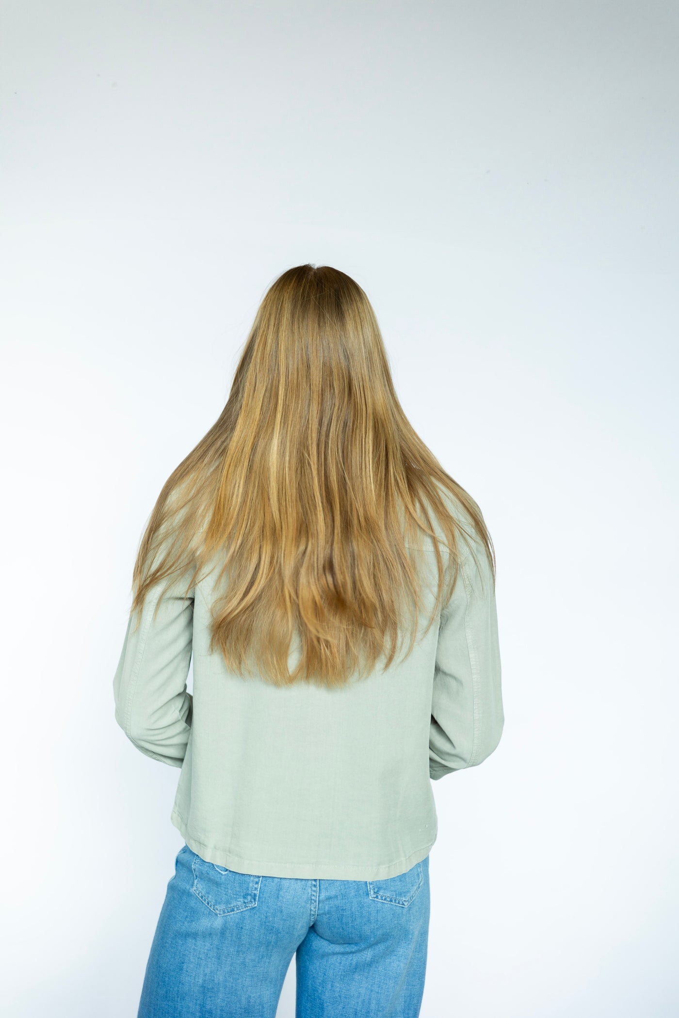 Sage green, cropped button down