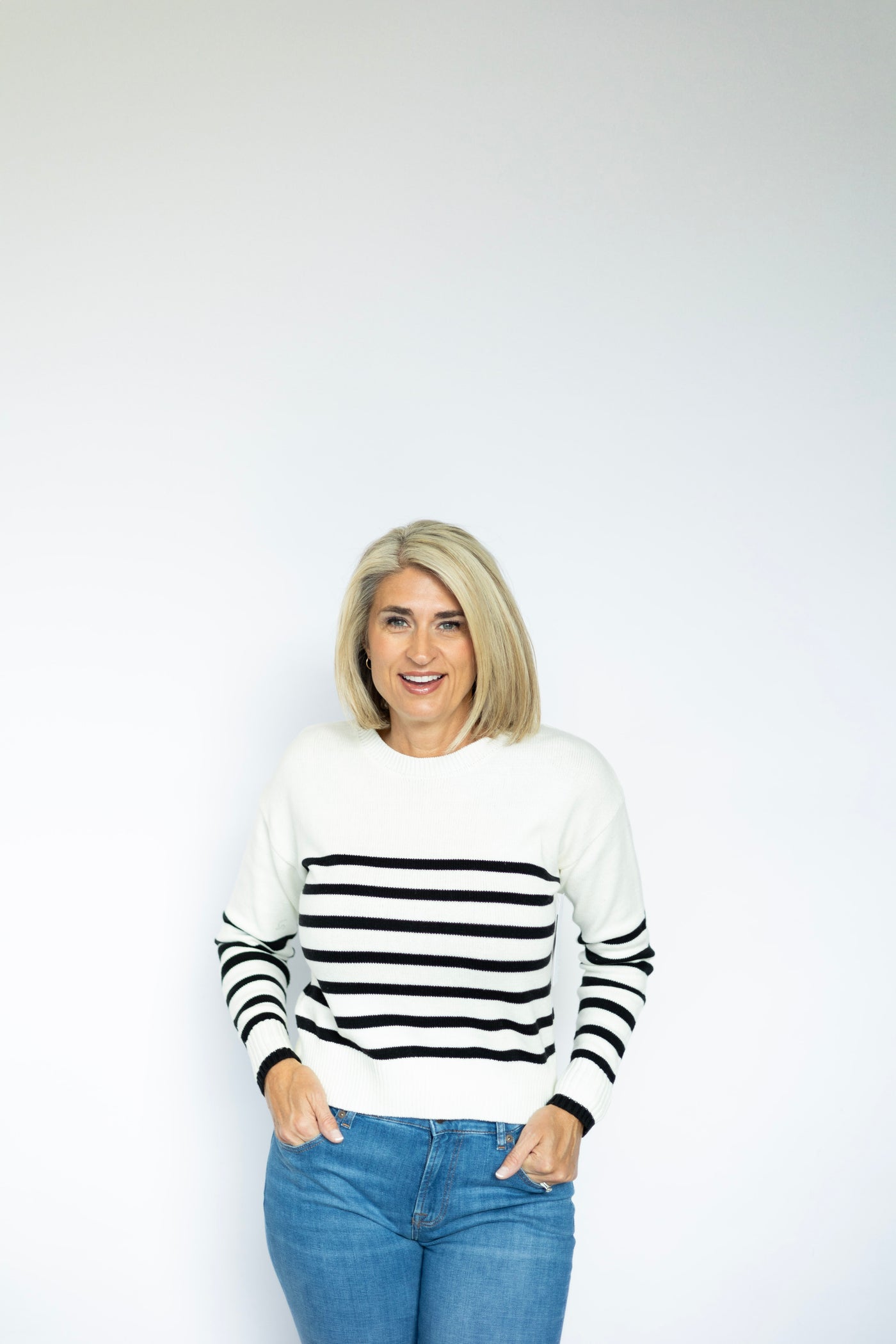 Women's, black and white striped sweater