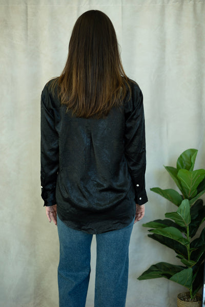 Black, textured, button down blouse
