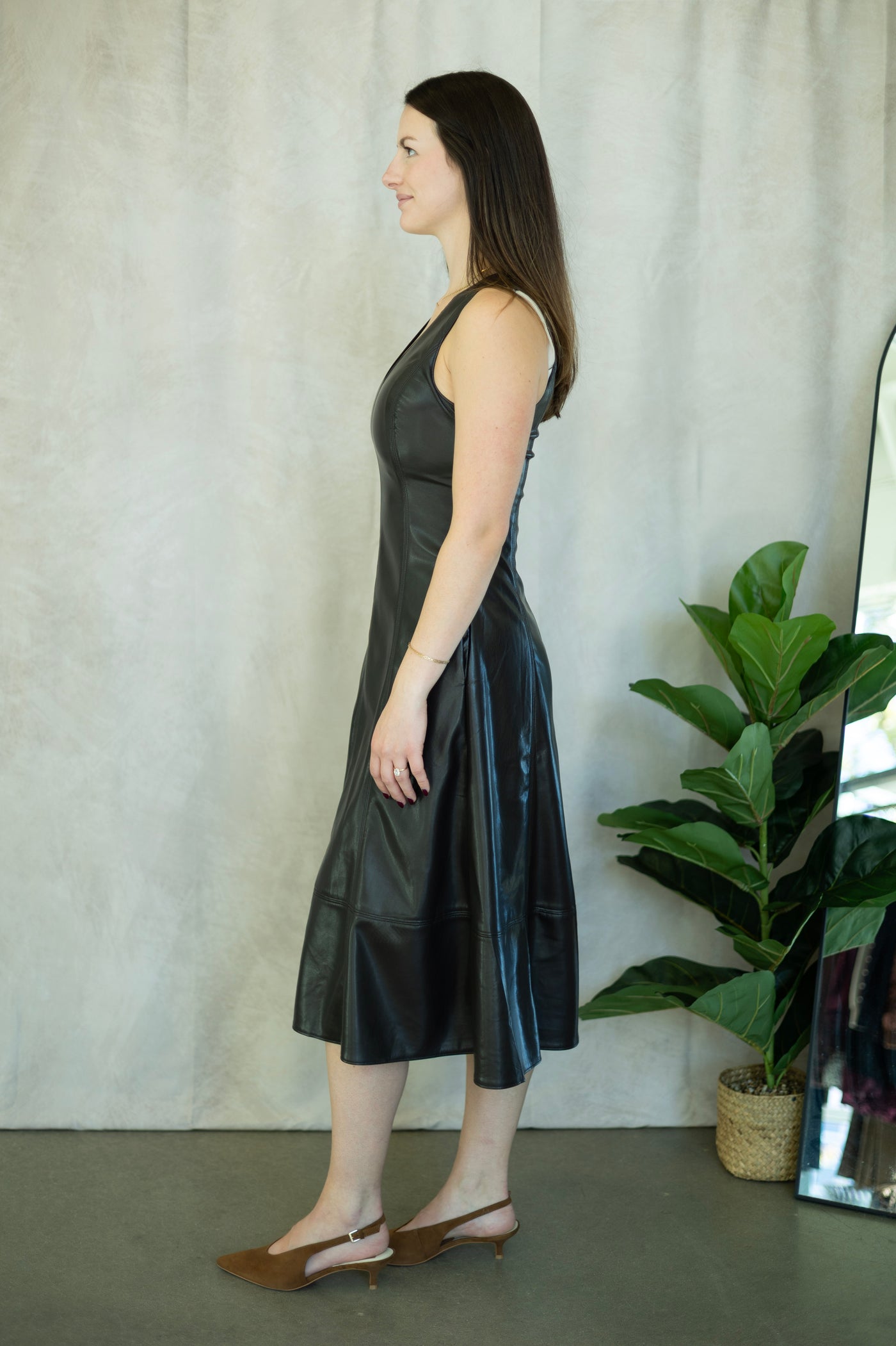 Long, faux leather dress