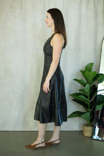 Long, faux leather dress