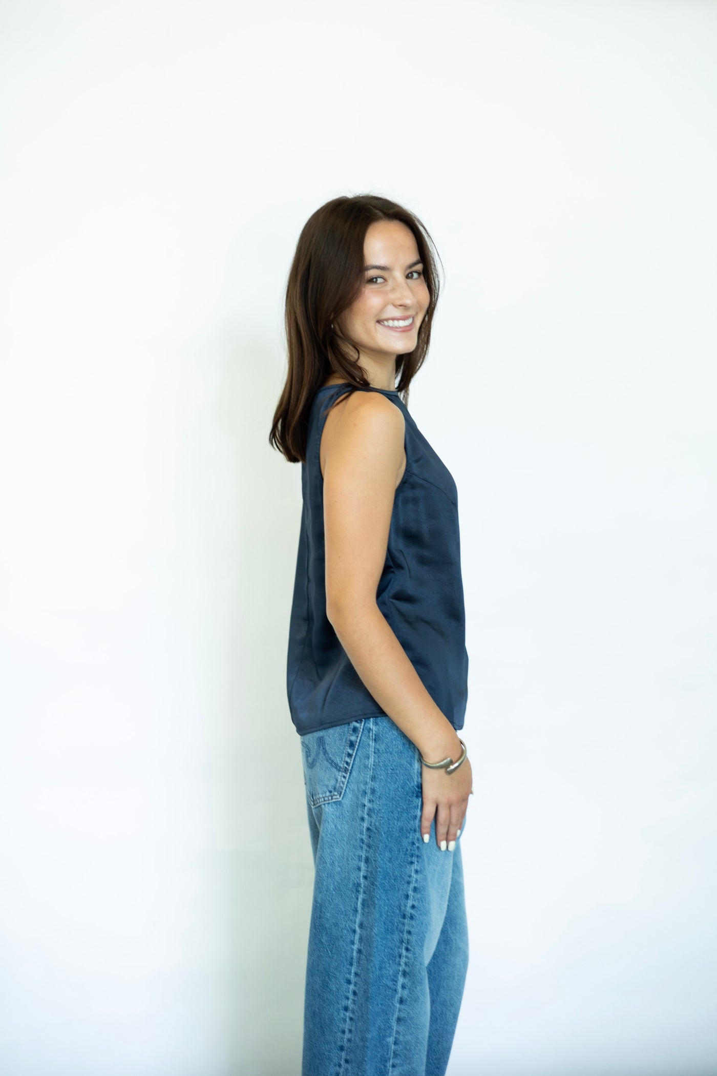Navy blue satin tank top