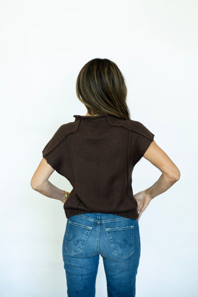 Brown short sleeve sweater for women