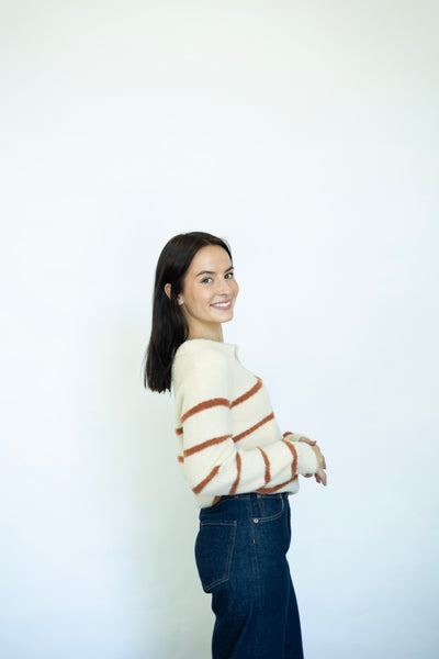 Tova Eyelash Yarn Collared Striped Sweater