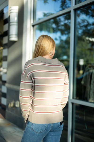 Stripe Polo Collared Sweater
