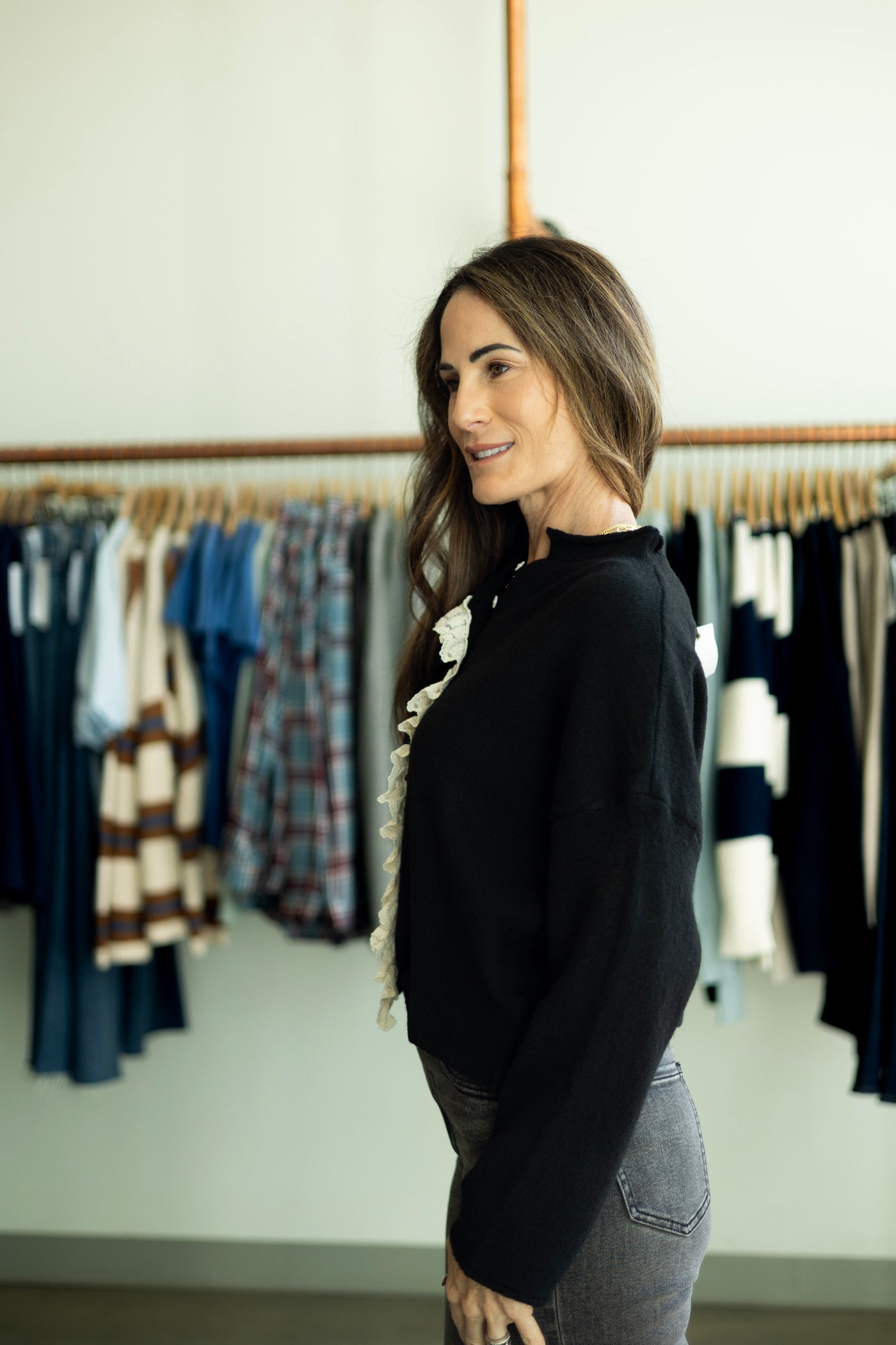 Elevated cardigan with lace detailing 