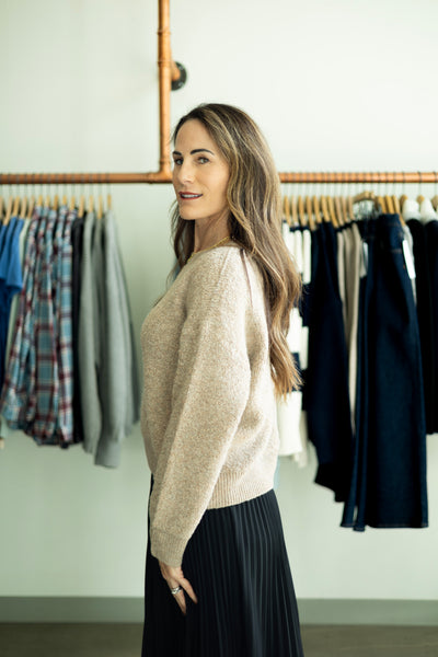 Women's fuzzy crew neck sweater