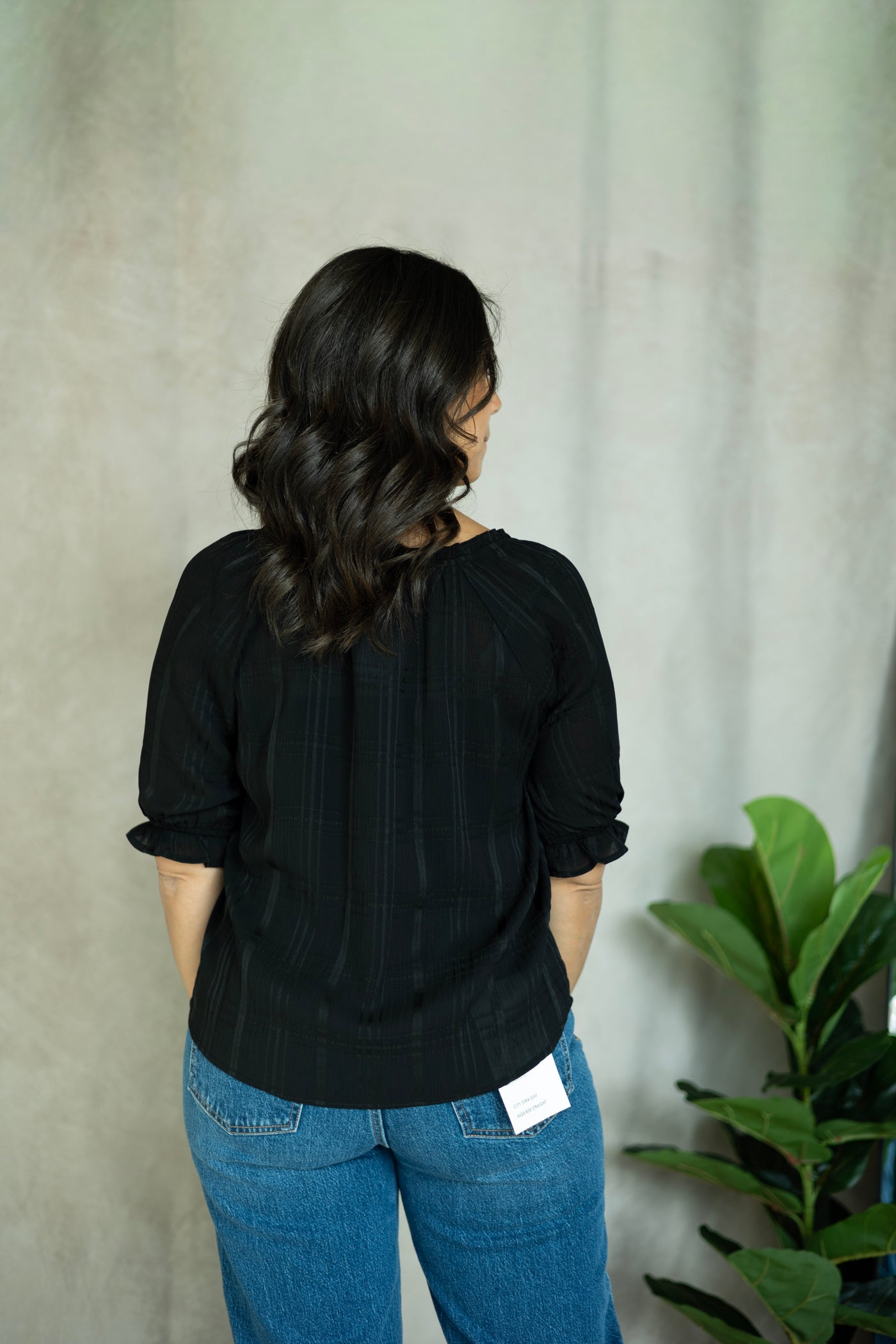 Elbow Length Sleeve Button Down Top