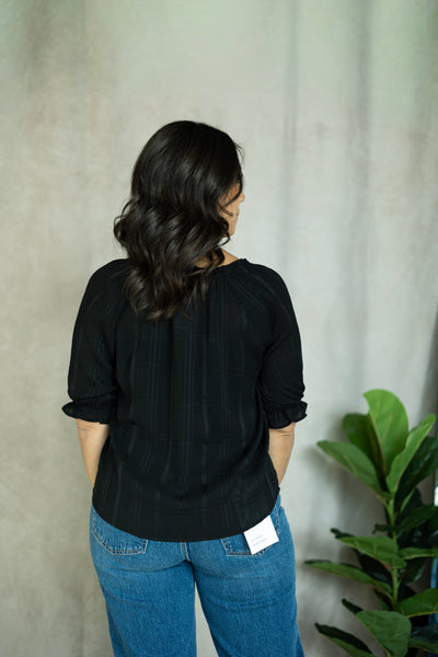 Elbow Length Sleeve Button Down Top