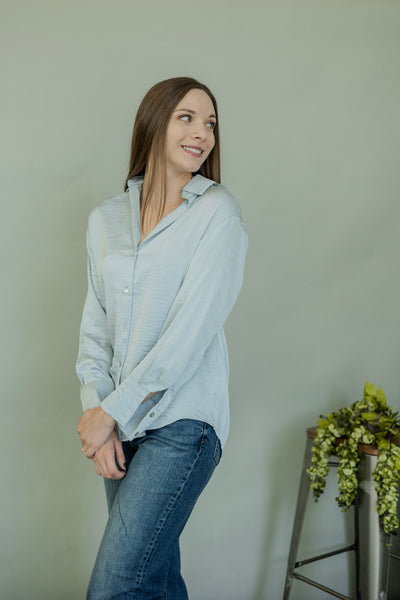 Light blue, satin button up