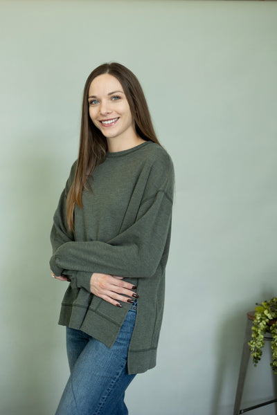 Cozy green long sleeve shirt for women