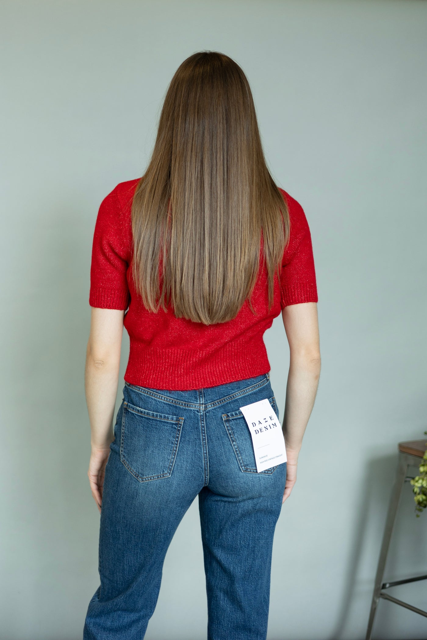 Red short sleeve sweater with bows