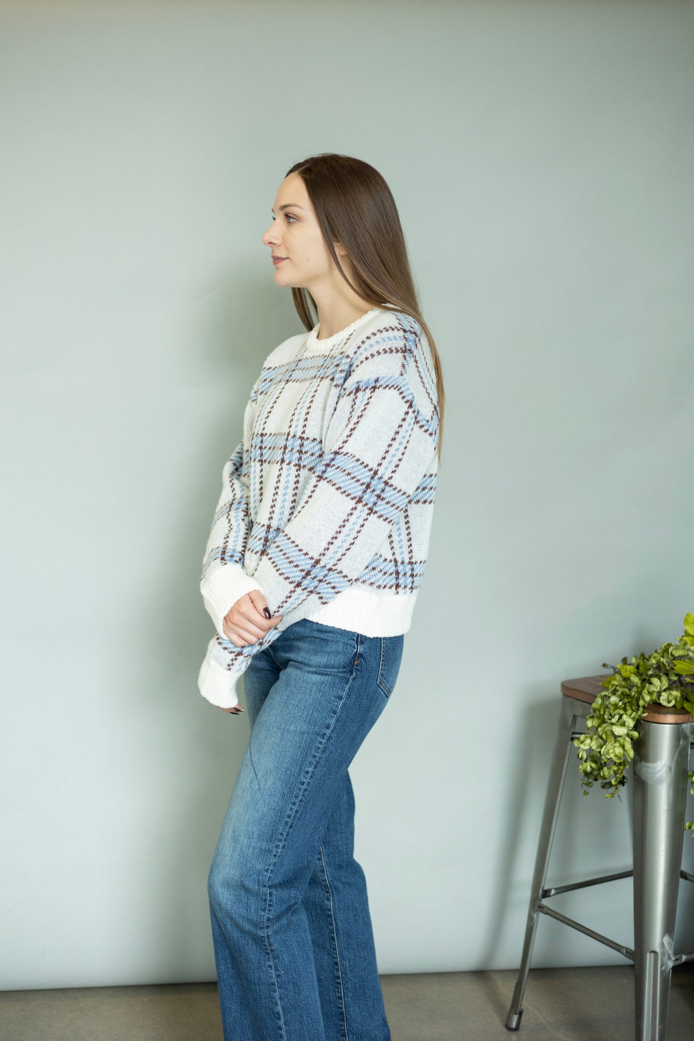 Blue & brown plaid sweater