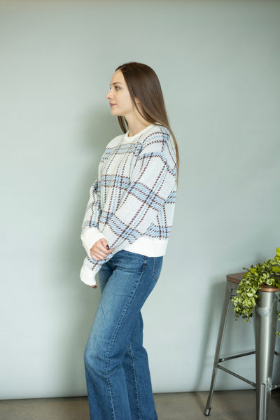 Blue & brown plaid sweater