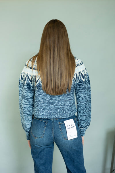 Balloon sleeves, blue cardigan