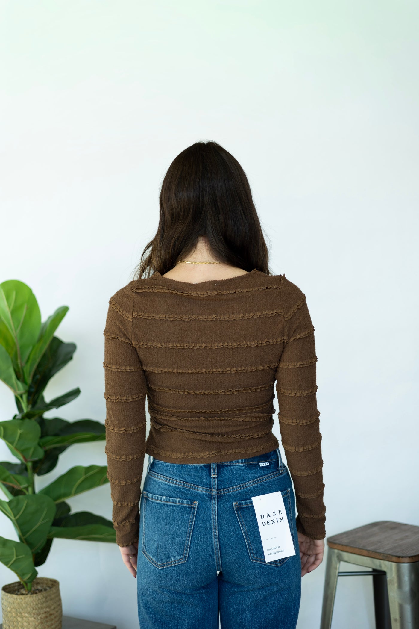 Brown long sleeve with ruffle stripes