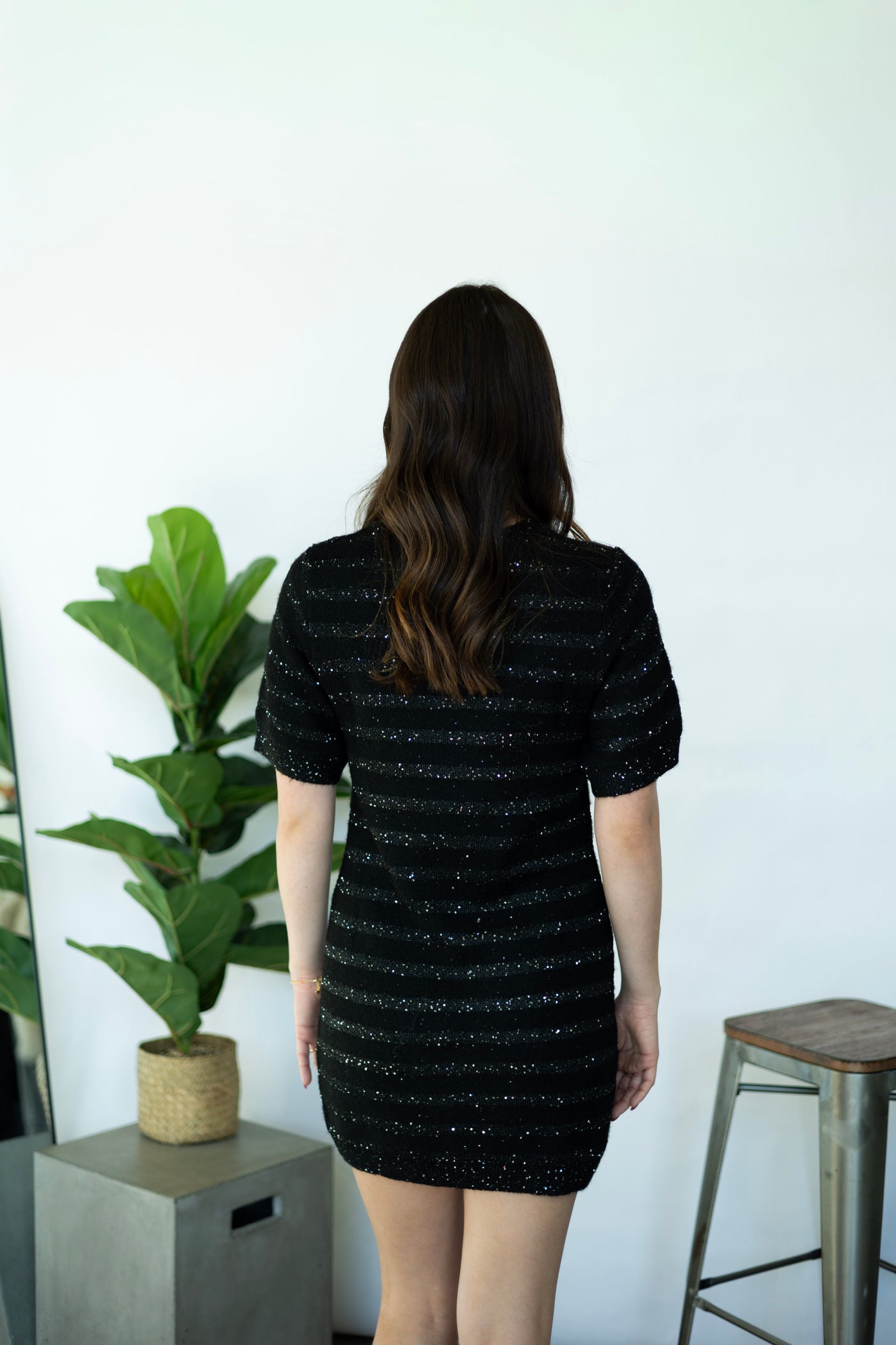 Black, sparkly sweater dress