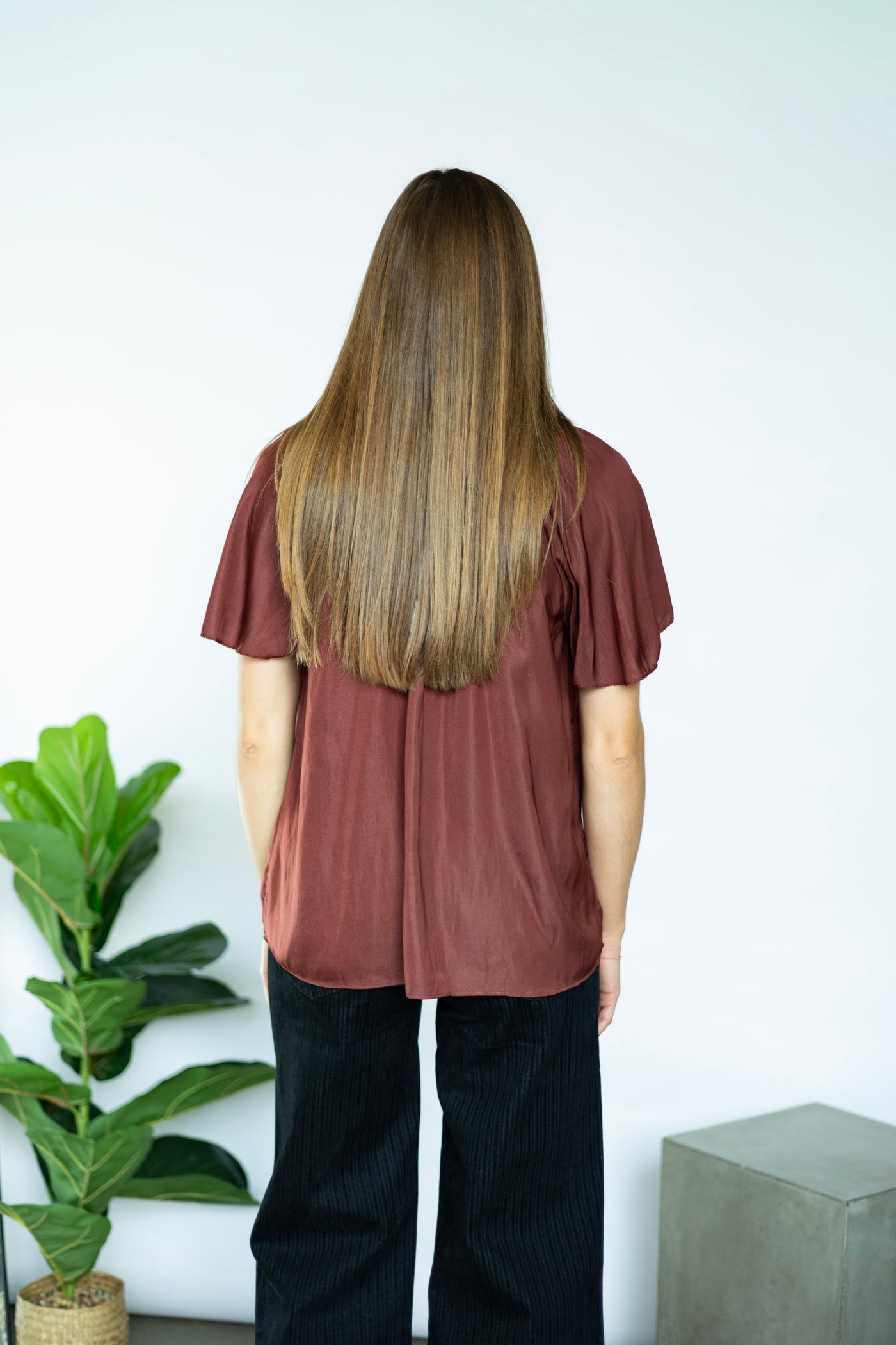 Maroon short sleeve blouse