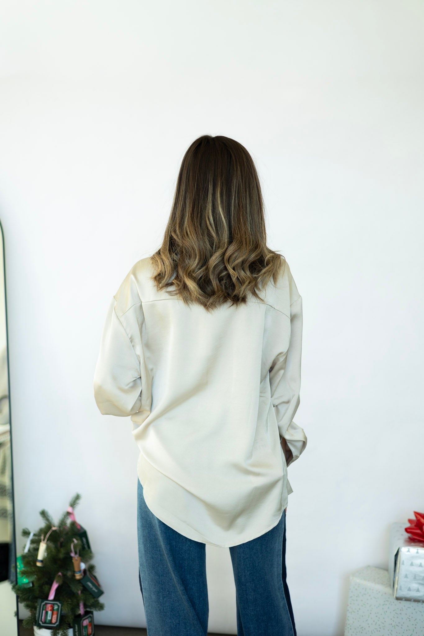 Cream satin blouse for women