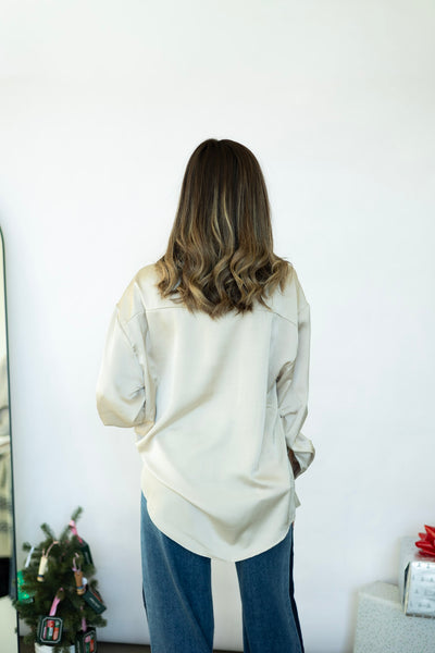 Cream satin blouse for women