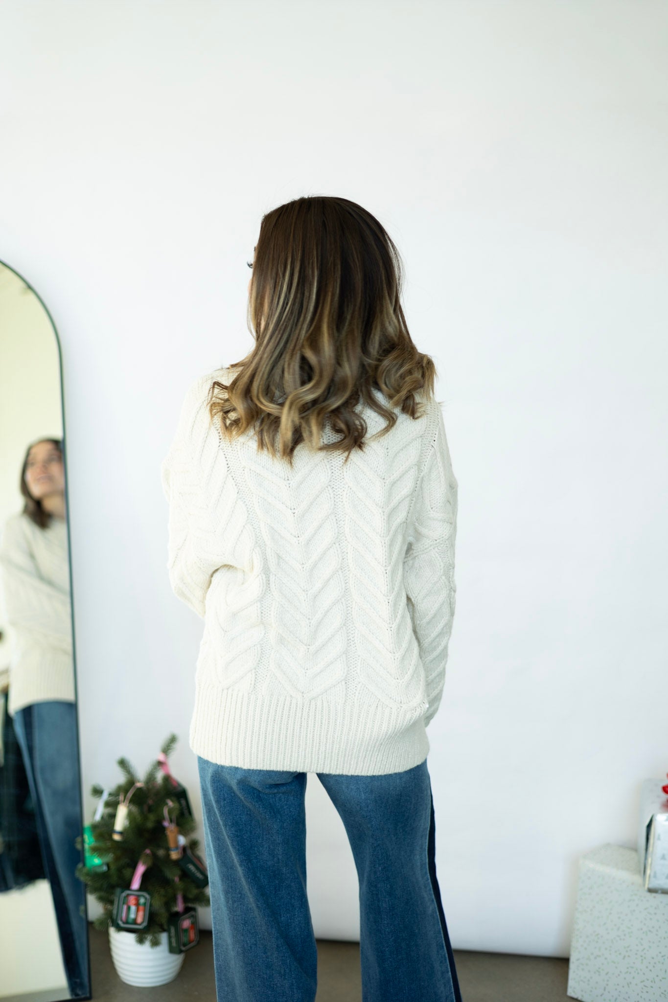 Cream, oversized, cable knit sweater