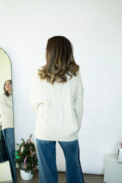 Cream, oversized, cable knit sweater
