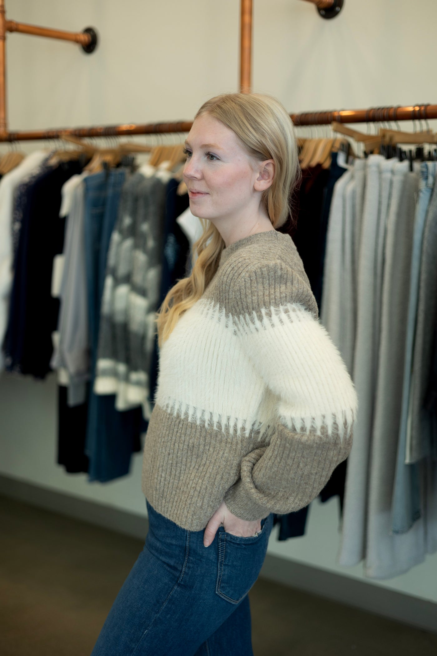 Multi-textured sweater for women