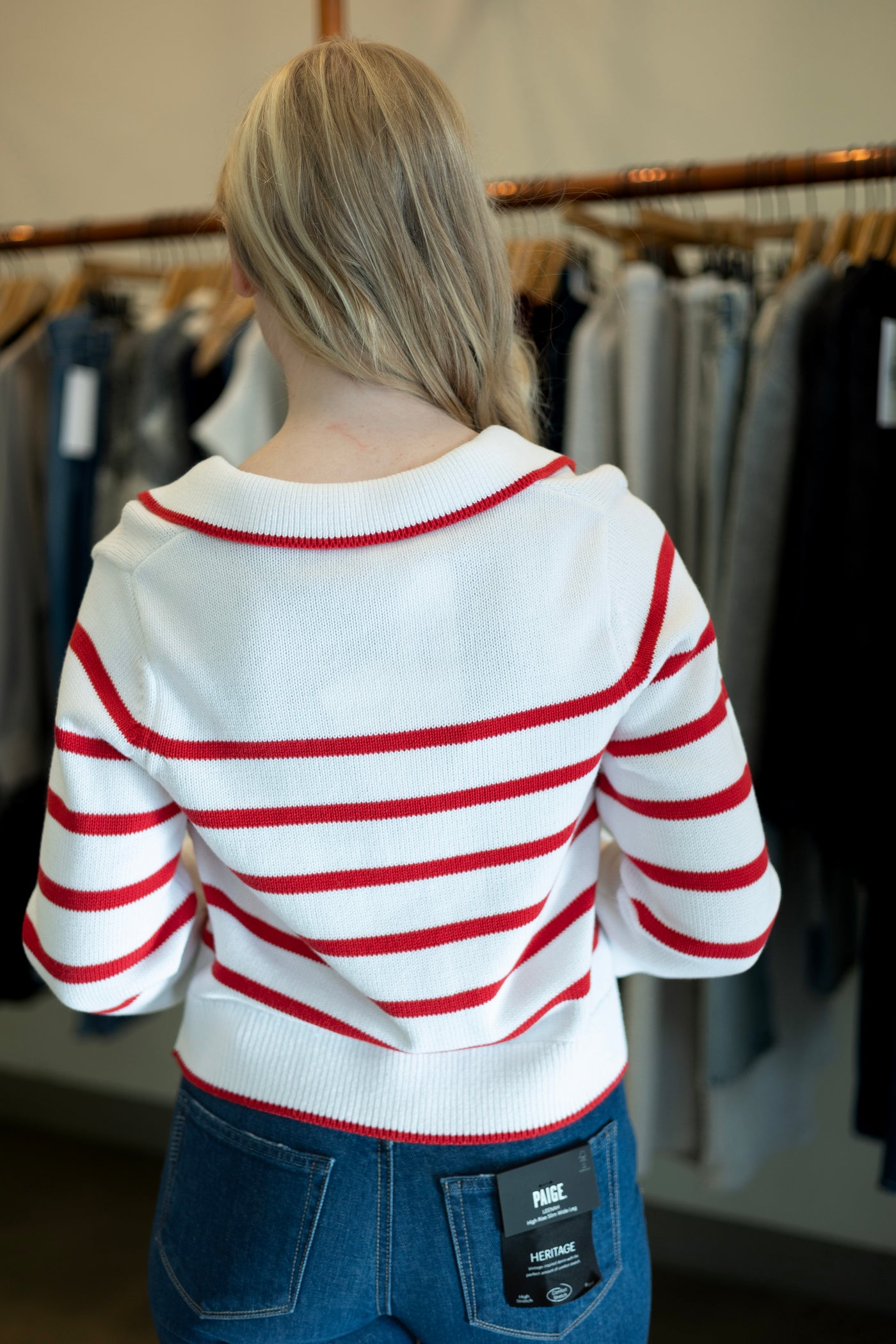White & red striped cardigan