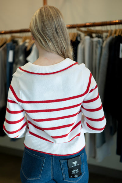 White & red striped cardigan