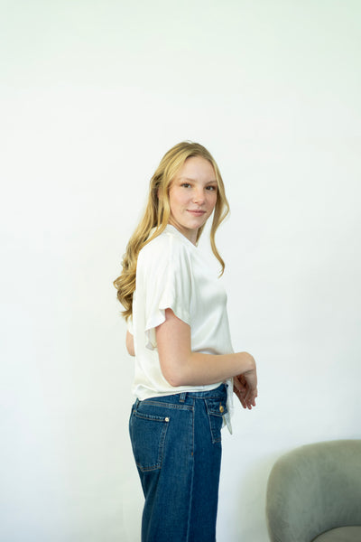 White, satin tie top