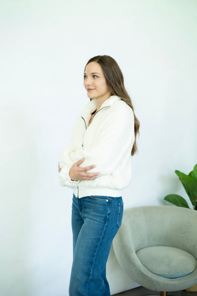 Fuzzy white jacket for women