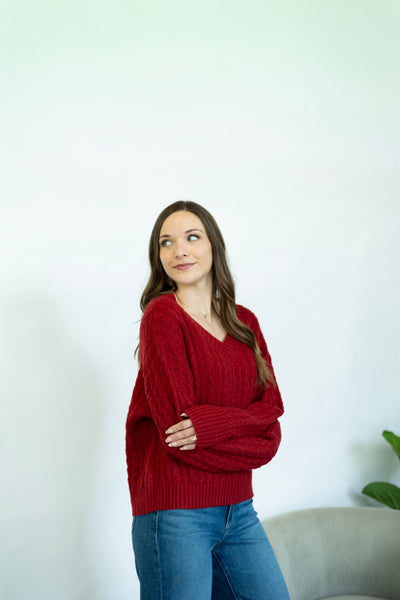 Crimson red v-neck sweater