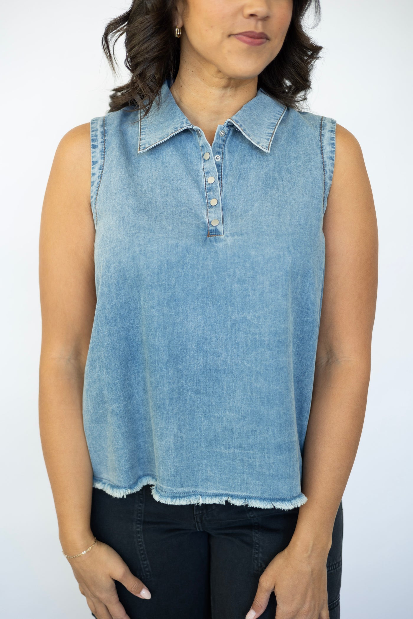 Chambray Fringe Snap Polo