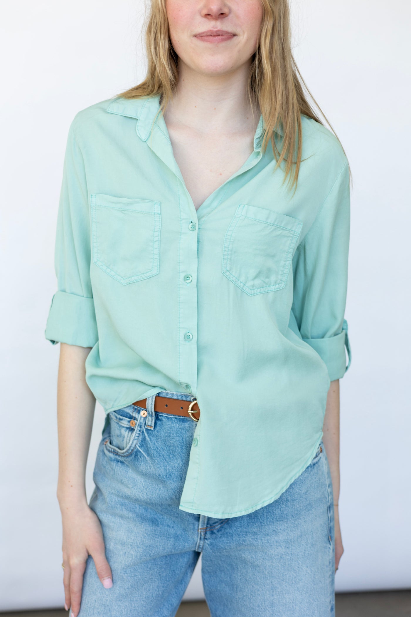 Teal button down womens