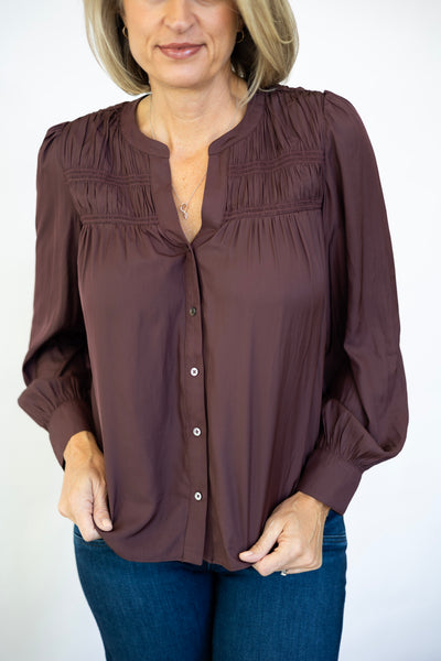 LS Split Neck Button Down Blouse