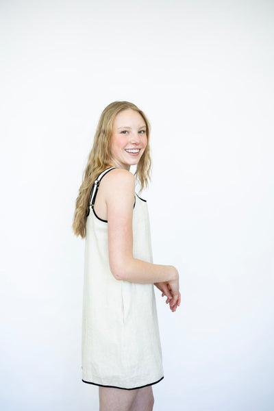 Linen Sleeveless Piping Detail Dress