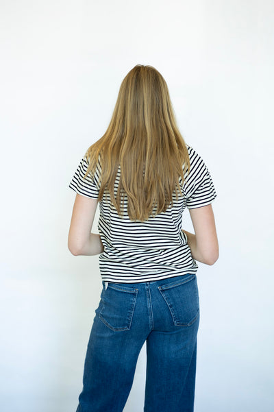 Striped notch neck tee shirt