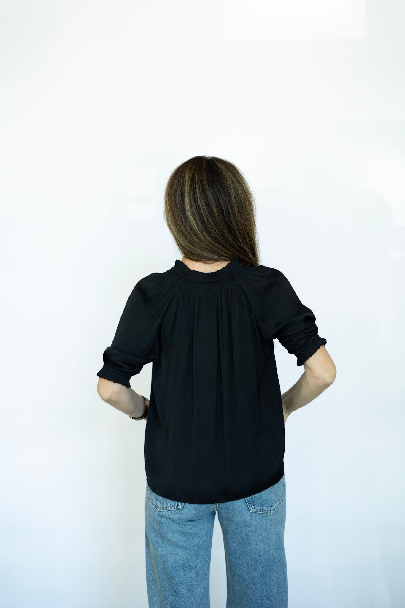 Black classic half sleeve blouse 