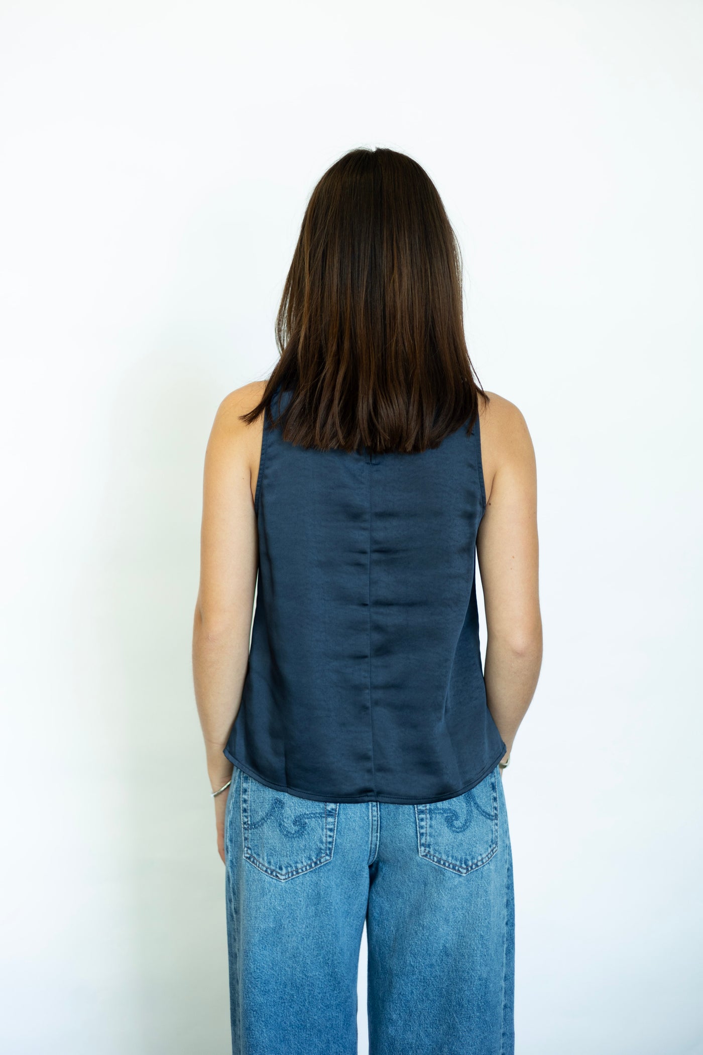 Navy blue satin tank top