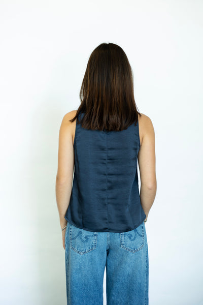 Navy blue satin tank top