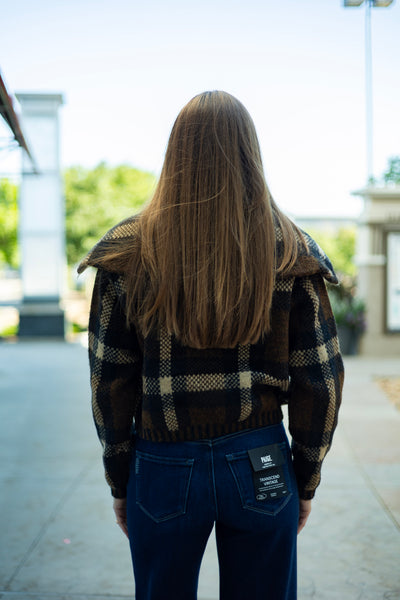 Cropped, plaid zip up jacket