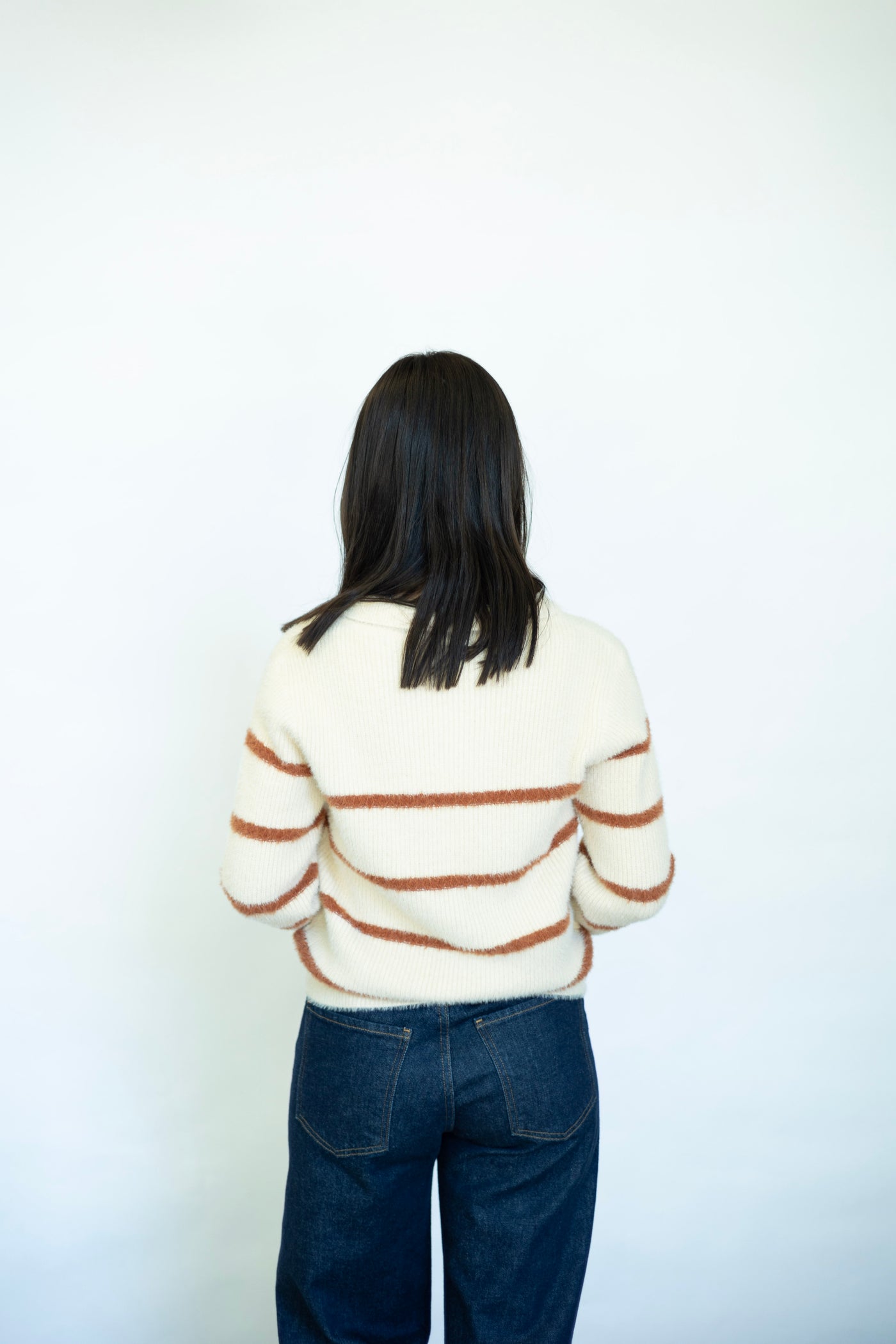 Tova Eyelash Yarn Collared Striped Sweater