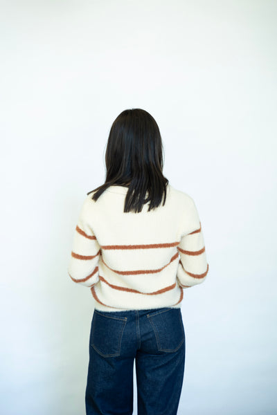 Tova Eyelash Yarn Collared Striped Sweater