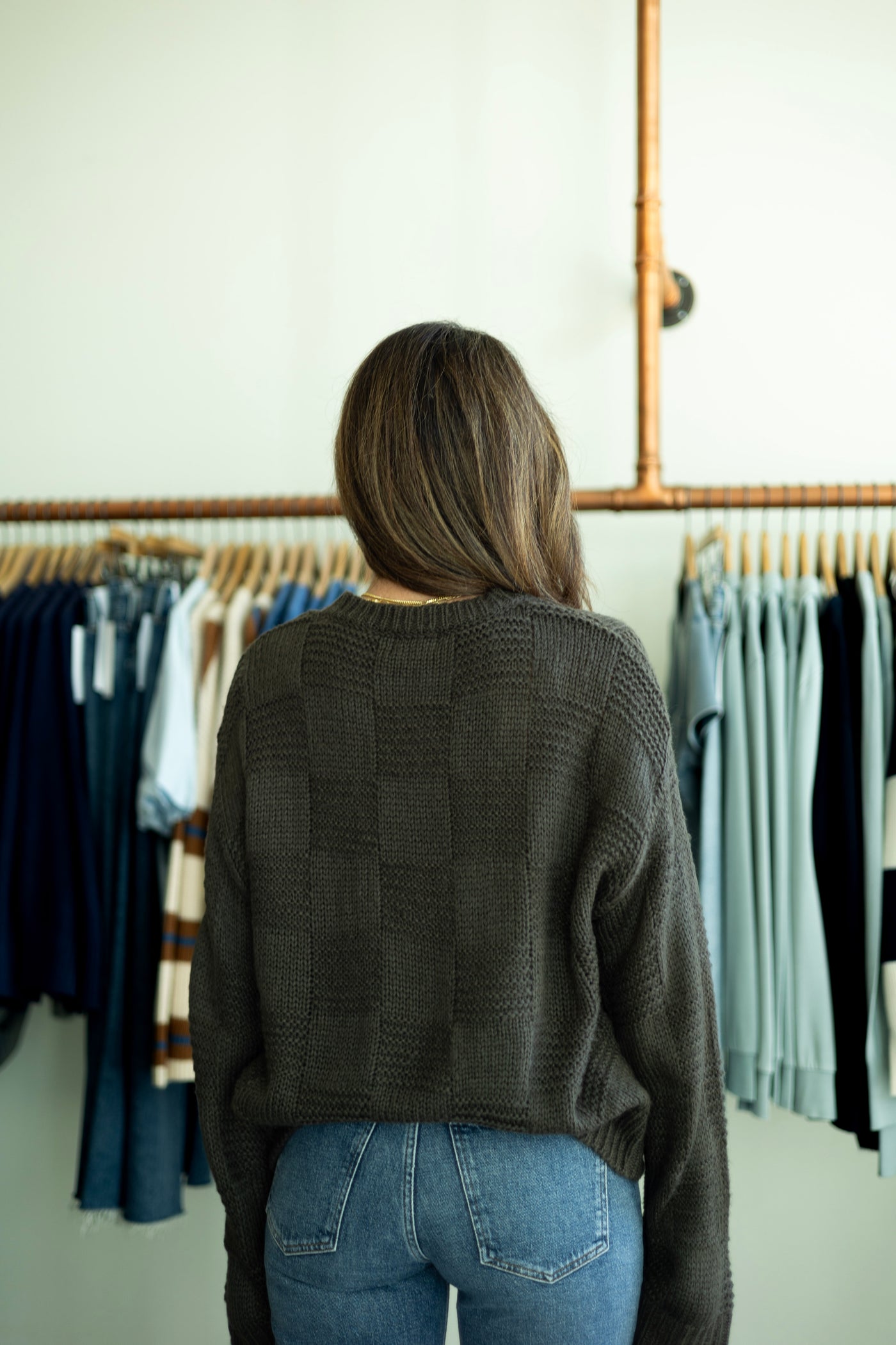 Olive green, textured sweater