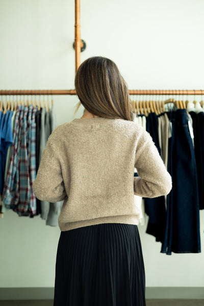 Women's fuzzy crew neck sweater