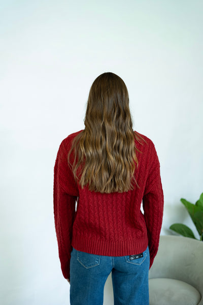 Crimson red v-neck sweater