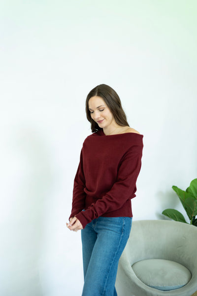 Crimson off the shoulder sweater