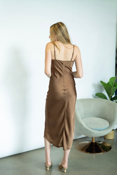 Golden, satin midi dress