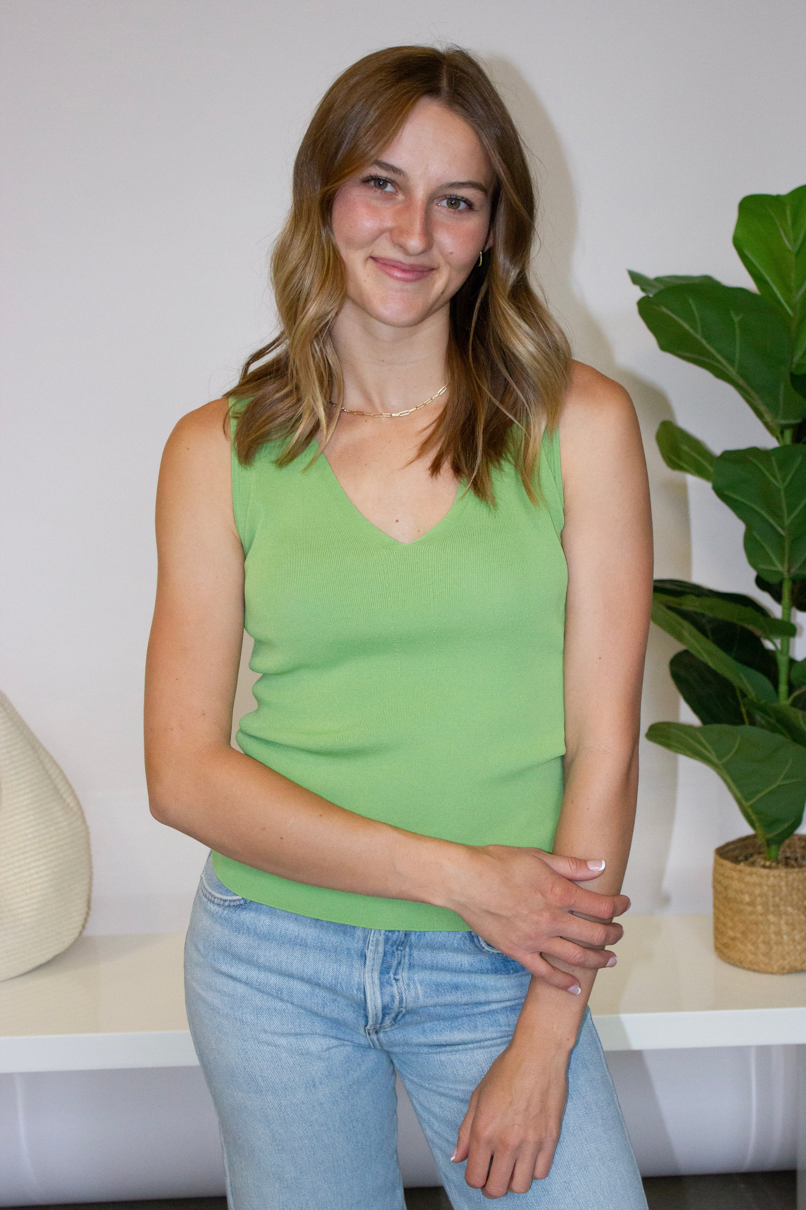 Green v-neck tank top