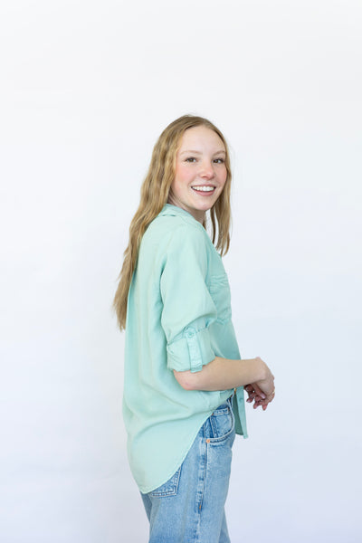 Teal button down womens